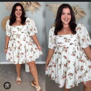 Abercrombie & Fitch White Floral Puff Sleeve Dress